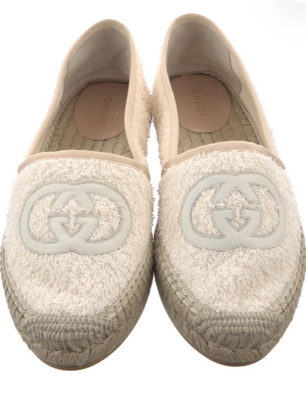 Gucci Cream Terry Espadrille Flats with Double G Logo